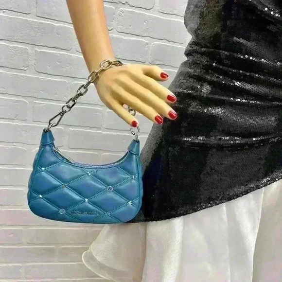 Michael Kors Cora Extra-Small Quilted Shoulder Bag Teal - Picture 1 of 9